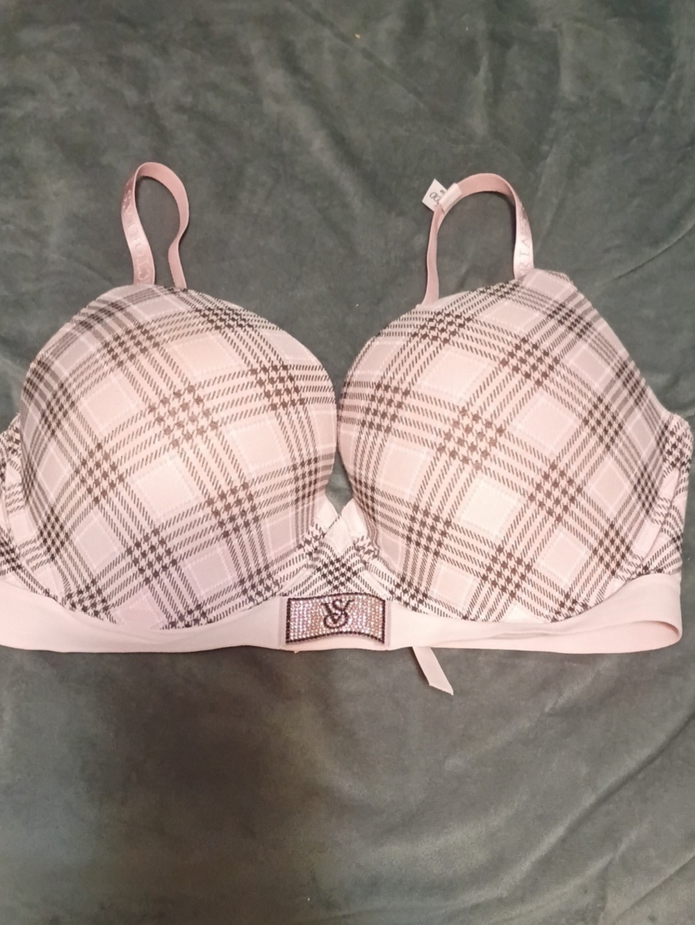 VICTORIA'S SECRET Plaid Light Pink Push-Up Bra with Embellished Center